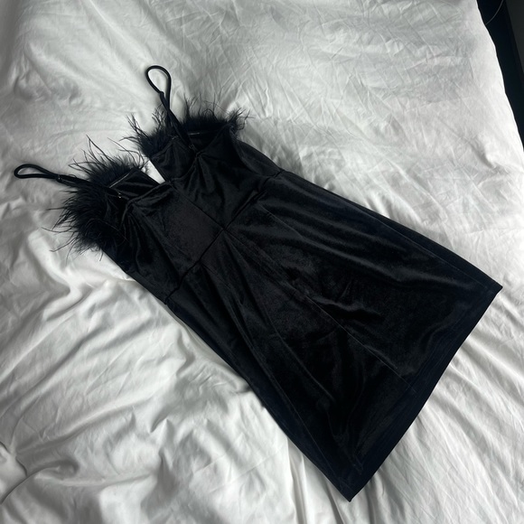Black Velvet & Feathers Mini Dress - Picture 5 of 5